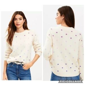 Ann Taylor LOFT Bobble Knit Sweater Women's Ivory Multicolor Dot NWT Sz X-Large